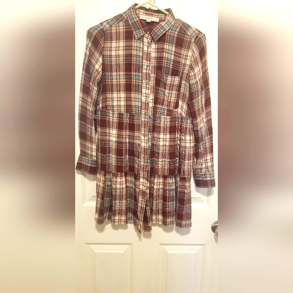 Loft Petites Plaid Blouse